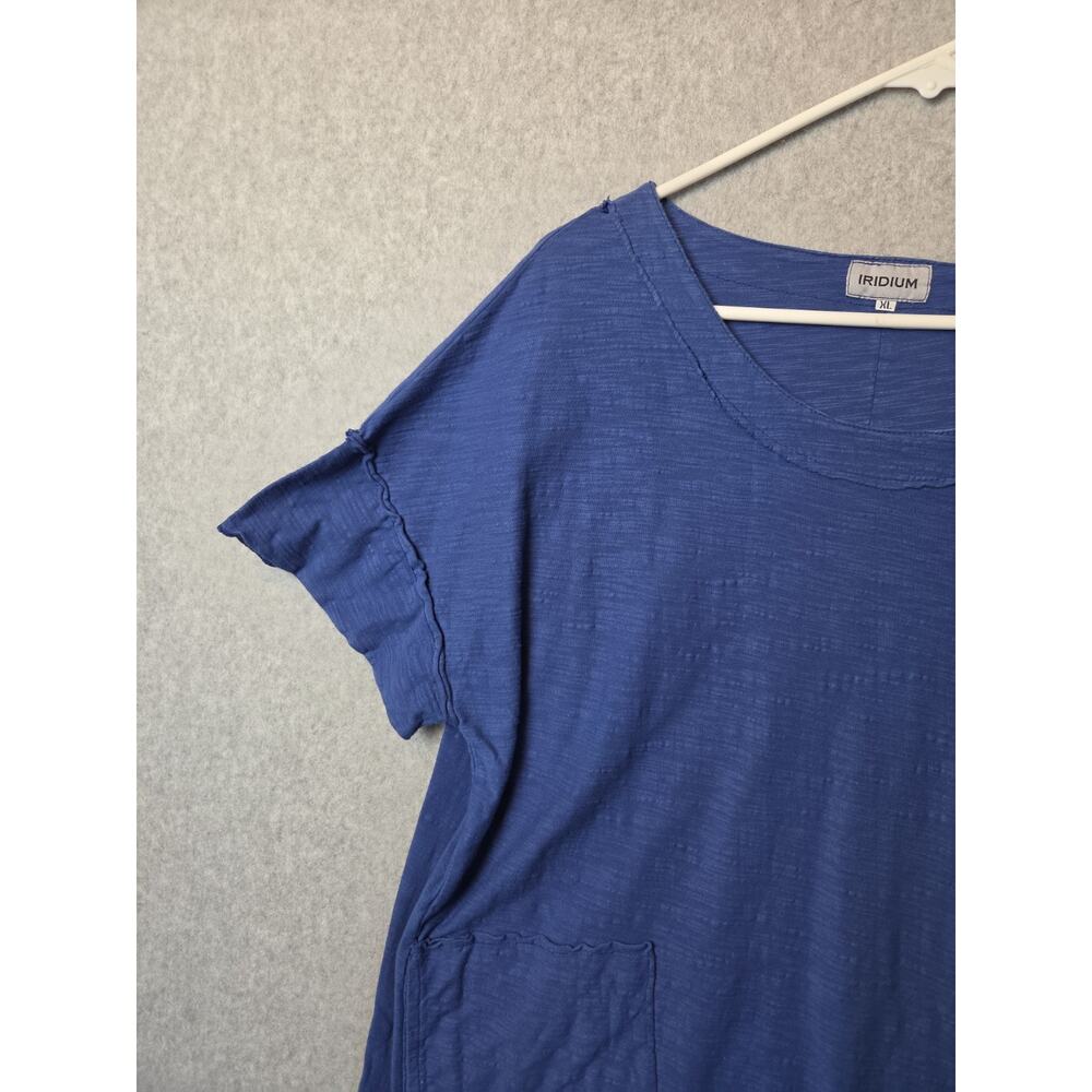 IRIDIUM Cotton Blue Lagenlook SS Frayed Seam Pocket Loose Fit Top Women's XL - Picture 4 of 12